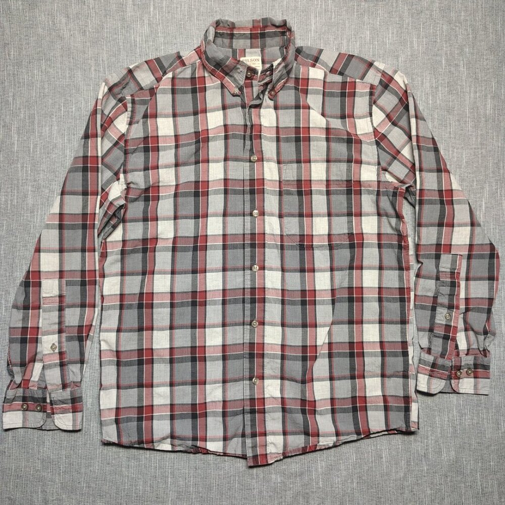 CC Filson Shirt Men's Medium Brick Heathered Gray Long Sleeve Flannel Workwear‎